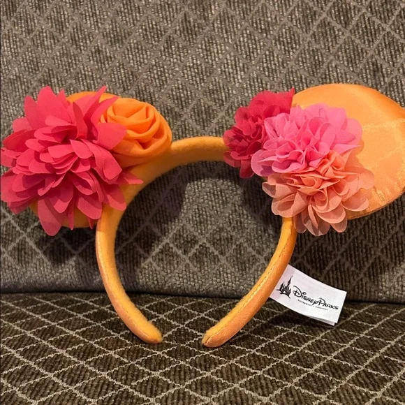 Disney Parks Flower and Garden Show Orange and Pink Floral Mouse Ears Headband - Picture 1 of 3